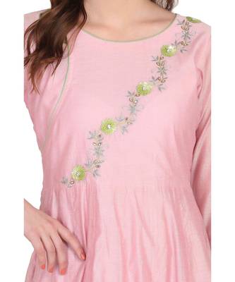Chandari silk Pink stitched  Kurti 4