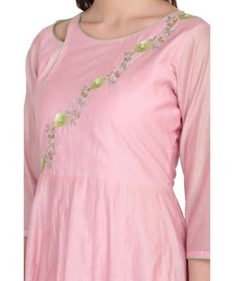 Chandari silk Pink stitched  Kurti 5