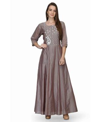 Chandari silk Grey stitched  Kurti 1