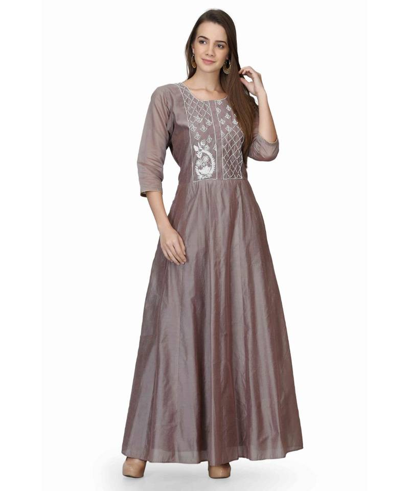 Chandari silk Grey stitched  Kurti