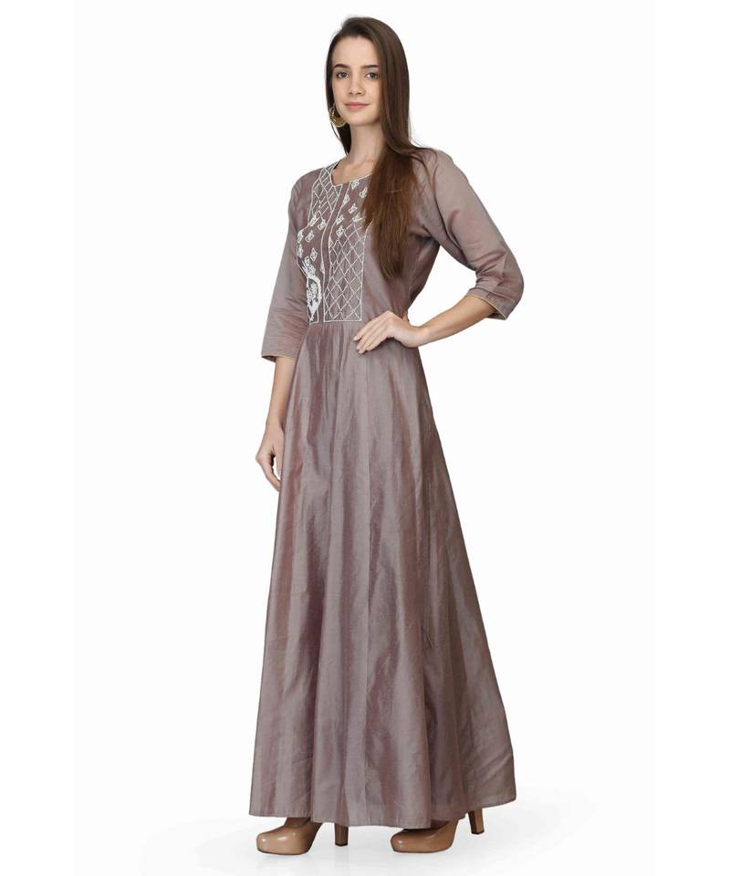 Chandari silk Grey stitched  Kurti