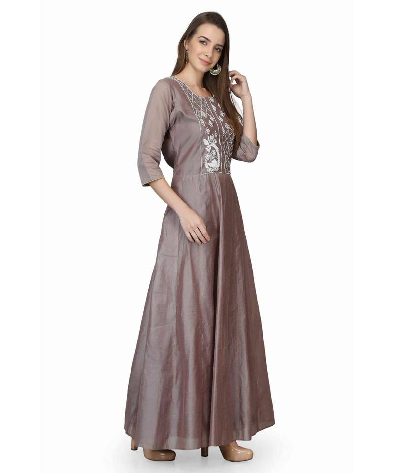 Chandari silk Grey stitched  Kurti