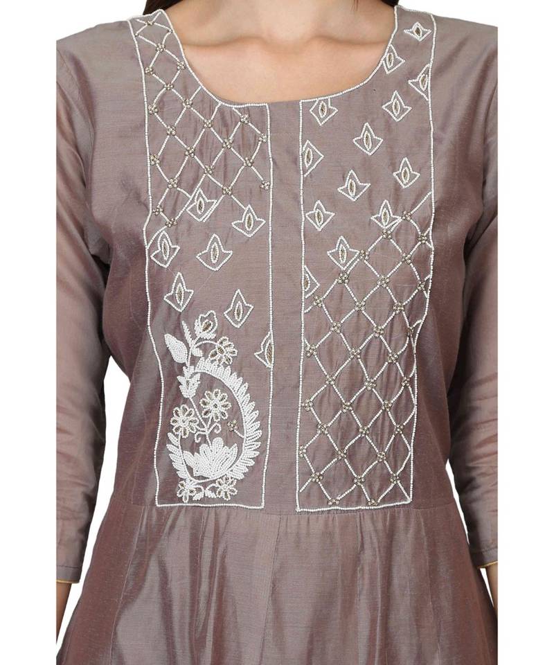 Chandari silk Grey stitched  Kurti