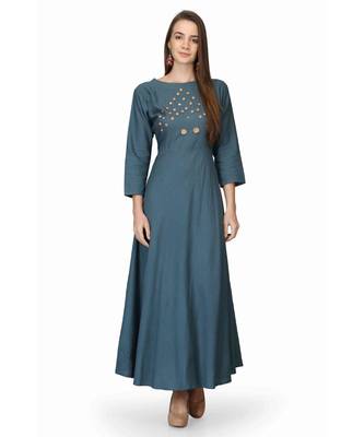 Cotton Teal Blue stitched  Kurti 1