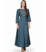 Cotton Teal Blue stitched  Kurti