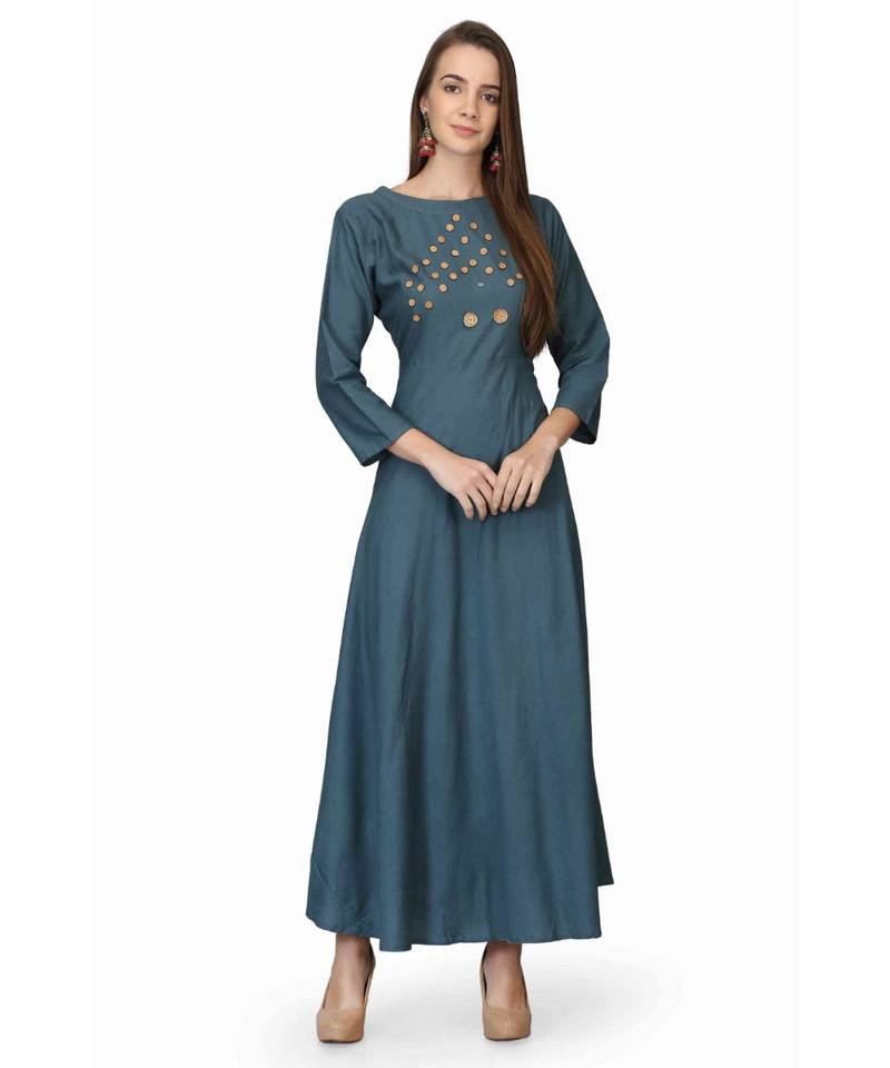 Cotton Teal Blue stitched  Kurti