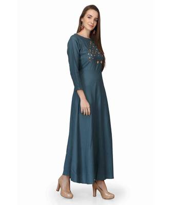 Cotton Teal Blue stitched  Kurti 3