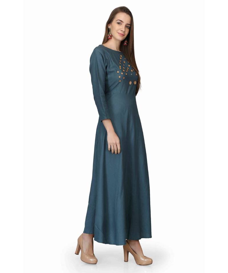 Cotton Teal Blue stitched  Kurti
