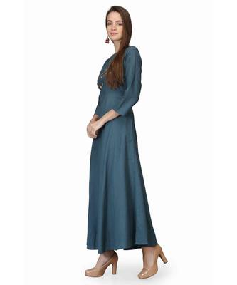 Cotton Teal Blue stitched  Kurti 4