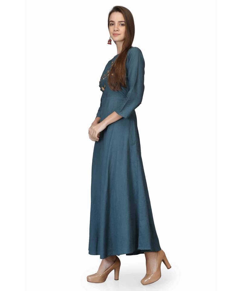 Cotton Teal Blue stitched  Kurti