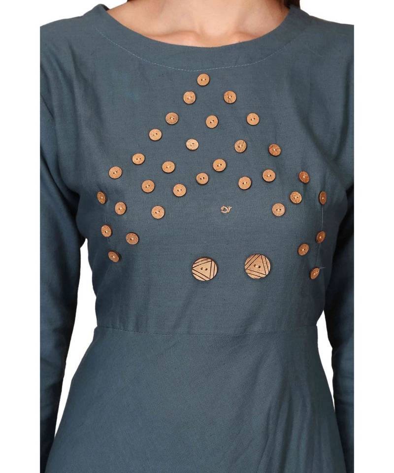 Cotton Teal Blue stitched  Kurti