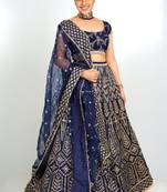 Mesmerizing Blue Zari And Sequins Embroidered Malai Satin Silk Indian Lehenga Dress Designs