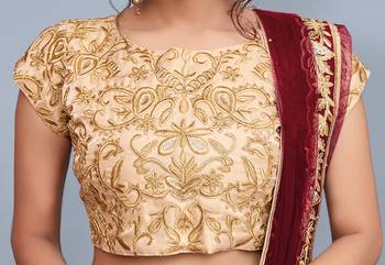 Maroon Dori Zari and Sequins Embroidered semi velvet semi stitched wedding lehenga for bridal 3