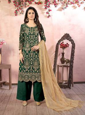 Green embroidered georgette salwar 2