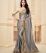 Grey embroidered fancy fabric saree with blouse