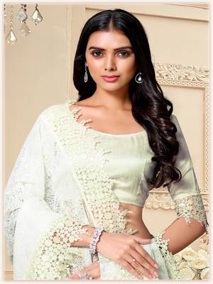 White embroidered fancy fabric saree with blouse 2