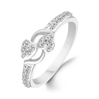 Double Heart Diamond Studded Rhodium Plated Brass Ring for Women and Girls 1