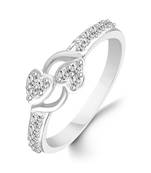 Double Heart Diamond Studded Rhodium Plated Brass Ring for Women and Girls