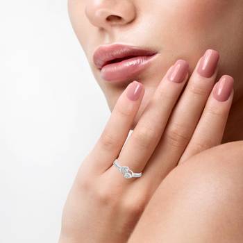 Double Heart Diamond Studded Rhodium Plated Brass Ring for Women and Girls 2