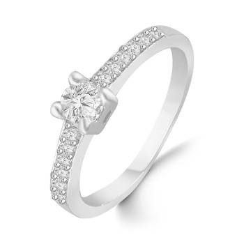 Single Solitaire Rhodium Plated Brass Ring for Women and Girls 1