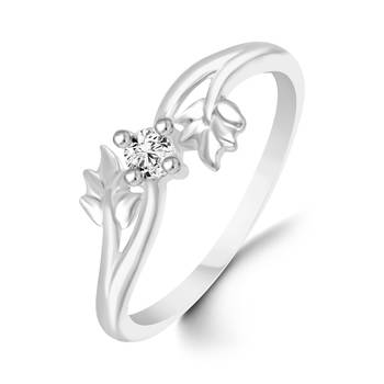 Single Leafy Solitaire Rhodium Plated Brass Ring foe Women and Girls 1