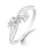 Single Leafy Solitaire Rhodium Plated Brass Ring foe Women and Girls