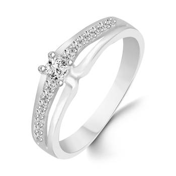 Single Solitaire Rhodium Plated Brass Ring for Women and Girls 1