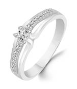 Single Solitaire Rhodium Plated Brass Ring for Women and Girls