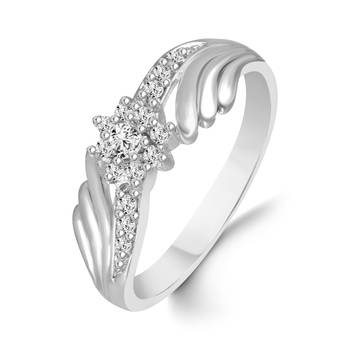 Floral Design Diamond Studded Rhodium Plated Brass Ring for Women and Girls 1