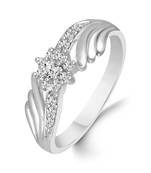 Floral Design Diamond Studded Rhodium Plated Brass Ring for Women and Girls