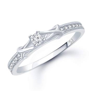 Single Solitaire Rhodium Plated Brass Ring for Women and Girls 1