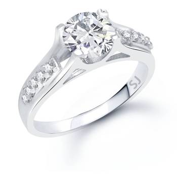 Single Solitaire Rhodium Plated Brass Ring for Women and Girls 1