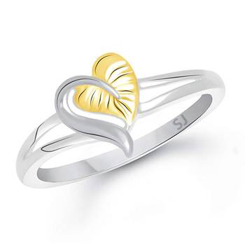 Golden Heart Leafy Design Ring Rhodium Plated Brass Ring for Women and Girls 1