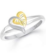 Golden Heart Leafy Design Ring Rhodium Plated Brass Ring for Women and Girls