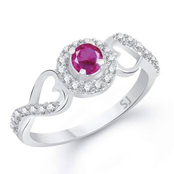 Pink Ruby Diamond Studded Rhodium Plated Brass Ring foe Women and Girls 1