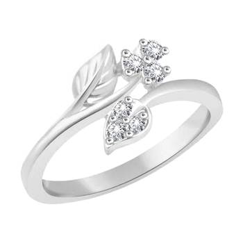 Leafy Floral Design Rhodium Plated Brass Ring for Women and Girls 1