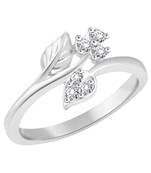 Leafy Floral Design Rhodium Plated Brass Ring for Women and Girls