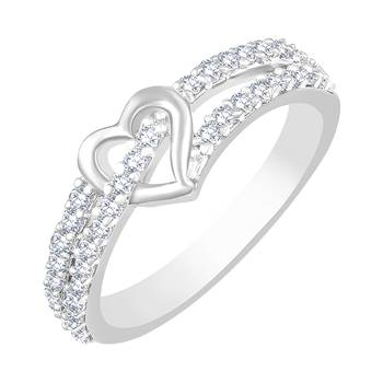 Double Heart Diamond Studded Rhodium Plated Brass Ring for Women and Girls 1