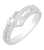 Double Heart Diamond Studded Rhodium Plated Brass Ring for Women and Girls