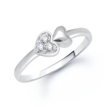 Double Heart Diamond Studded Rhodium Plated Brass Ring for Women and Girls 1