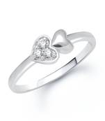 Double Heart Diamond Studded Rhodium Plated Brass Ring for Women and Girls