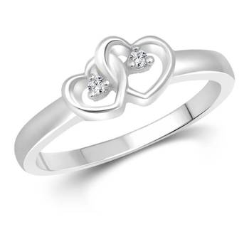 Double Heart Diamond Studded Rhodium Plated Brass Ring for Women and Girls 1