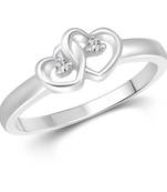 Double Heart Diamond Studded Rhodium Plated Brass Ring for Women and Girls