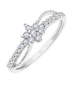 Floral Design Diamond Studded Rhodium Plated Brass Ring for Women and Girls