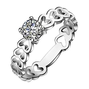 Single Solitaire Rhodium Plated Brass Ring for Women and Girls 1