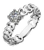 Single Solitaire Rhodium Plated Brass Ring for Women and Girls