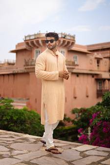 Arruga light peach Pink embroidered pure georgette kurta-pajama