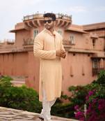Arruga light peach Pink embroidered pure georgette kurta-pajama