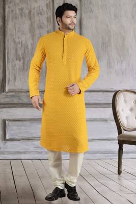 arruga mustard Yellow embroidered pure georgette kurta-pajama 1