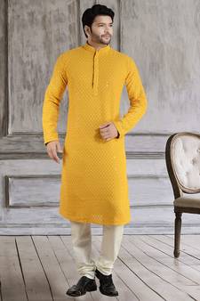 arruga mustard Yellow embroidered pure georgette kurta-pajama